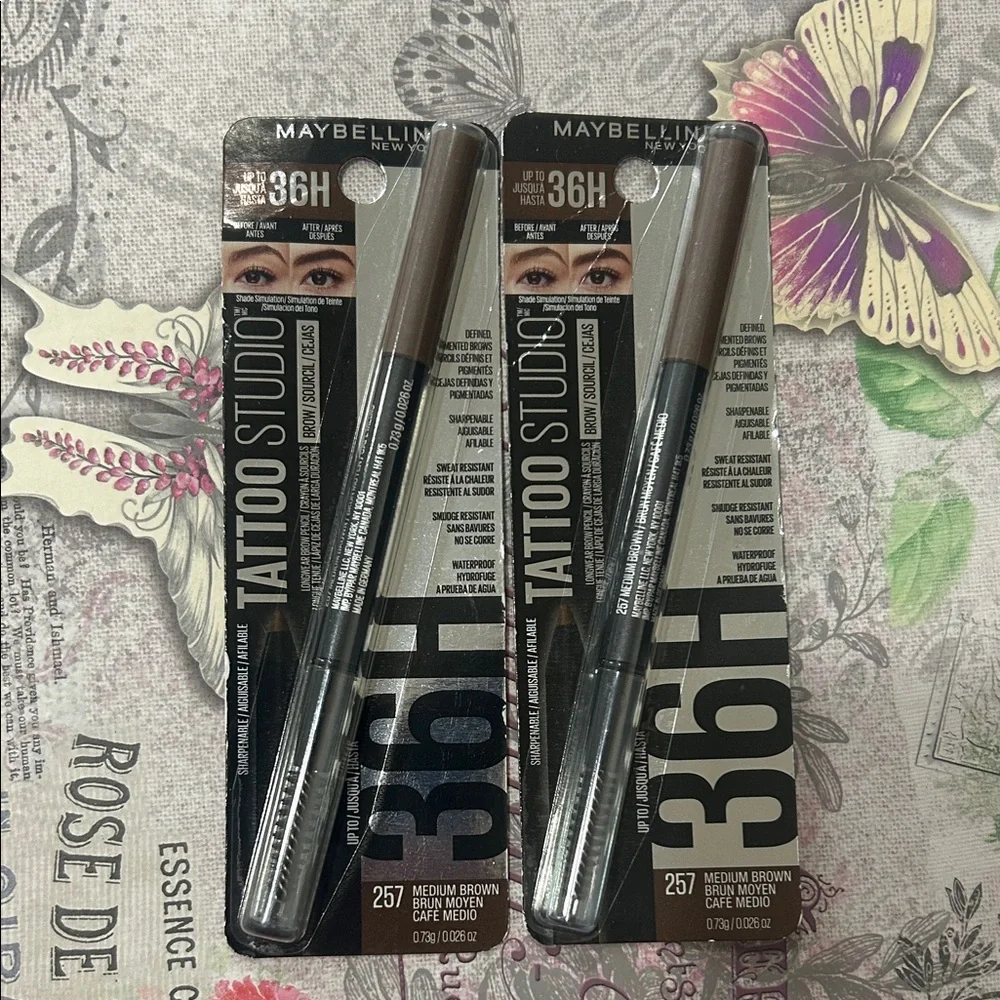 2X Maybelline Tattoo Studio Brow Pencil #257 Medium Brown